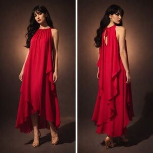 Vintage 70s Draped Open-Back Maxi Dress Rare Layered Asymmetrical Goddess Gown